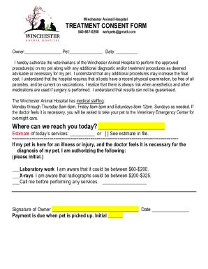 Fillable Online Winchester Animal Hospital TREATMENT CONSENT FORM Fax ...