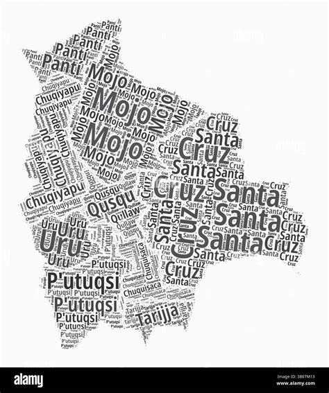 Bolivia Text Style Regions. Country region names word clouds in Spanish ...