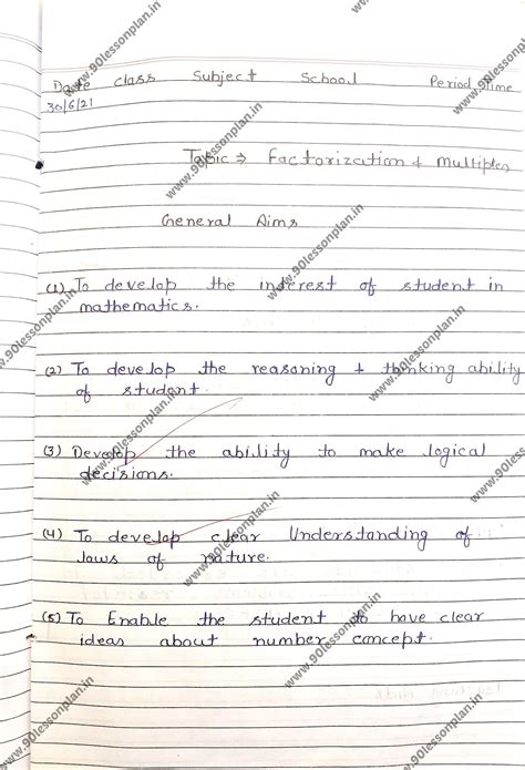 Mathematics Lesson Plan in English on " Factorization and Multiples"