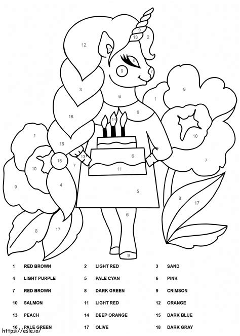 Unicorn And Cake Color By Number coloring page