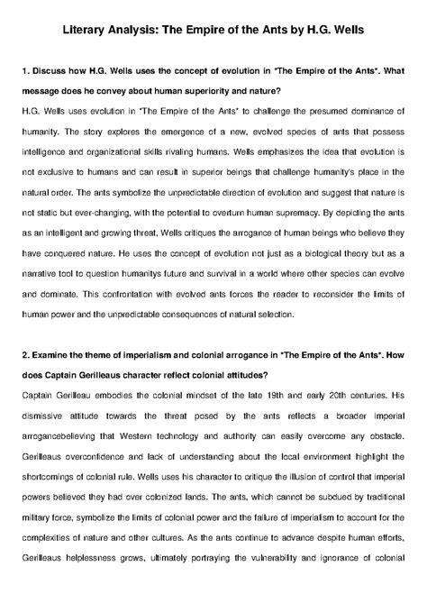 The Empire of the Ants ENG 201 Essay Q&A Analysis - Studocu