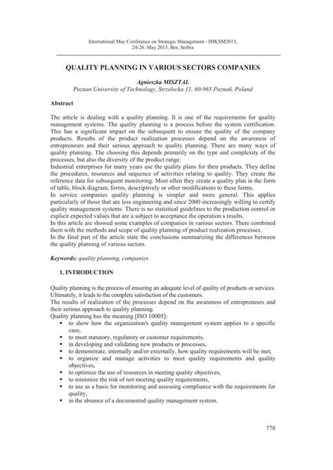 Image result for Quality Planning Example