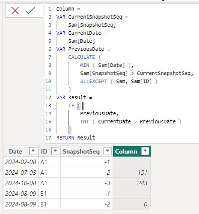 Solved: Date Difference between snapshots based on a colum ...