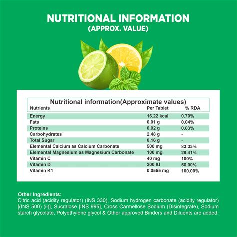 CALCIUM WITH MAGNESIUM, VIT. C, VIT. D3 & VIT K1 EFFERVESCENT TABLETS ...