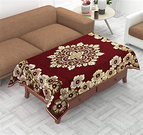 Buy CHANDER Attractive Floral Self Design Cotton 4 Seater Center Table ...