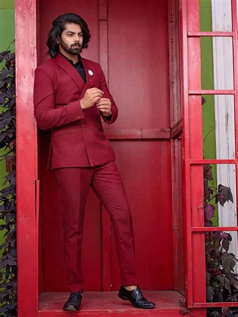 Fabulous Maroon Color Men's Double Breasted Designer Suit - VJV Now - India