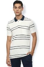 Buy Men White Stripe Polo Neck T-shirt Online - 632941 | Van Heusen