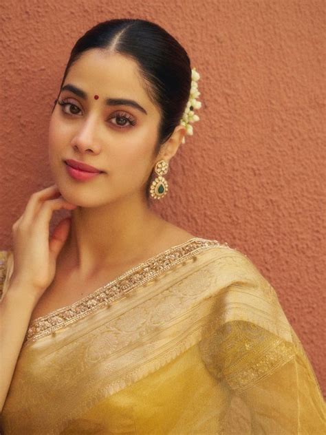Janhvi Kapoor Inspired Gold Zari Soft Tissue Silk Saree with Handmade ...