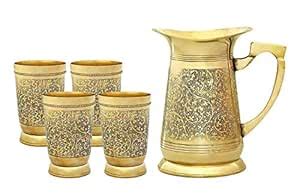 Yadav Craft Water Brass Jug Pitcher with 4 Glass Set Drink Ware Set ...