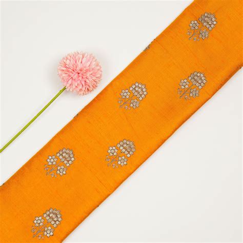 Shiza Buti on Mustard Yellow Raw Silk Embroidered Fabric – Zarinama