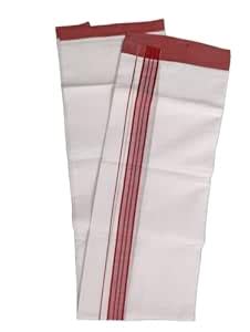 Buy Pournami collections 100% cotton kara double mundu (Brick red) at ...