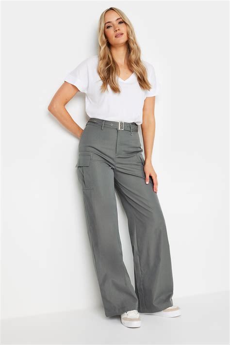 LTS Tall Women's Grey Belted Wide Leg Cargo Trousers | Long Tall Sally