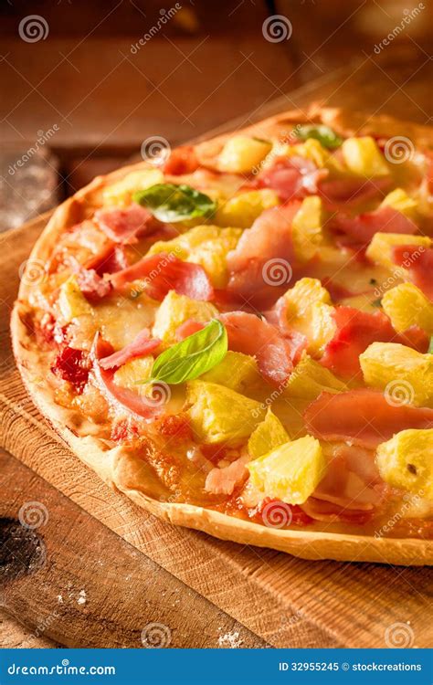 Tropical Ham and Pineapple Pizza Stock Image - Image of meat, design ...