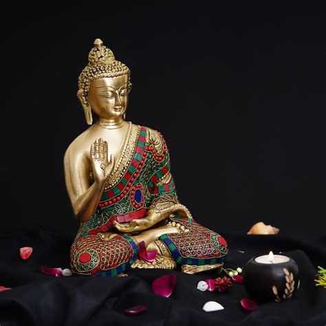 Colorful Lord Buddha Handcrafted Brass Idol with Stone Work ...
