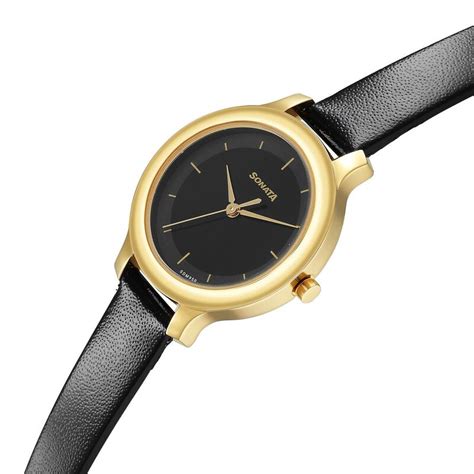 Sonata Gold Edit Black Dial Women Watch With Leather Strap