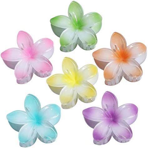 Hawaiian Plumeria Hair Accessories - 6 Pack Large Claw Clips Thick And ...