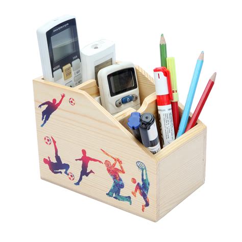 Wood Remote Holder With Sports Print | Home / Office Organisers ...