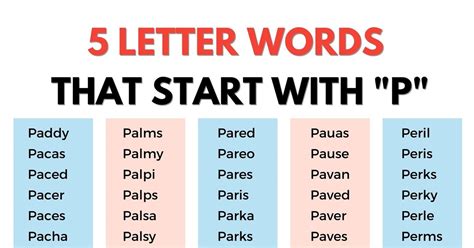 1000+ Cool Examples of 5 Letter Words that Start with P in English • 7ESL