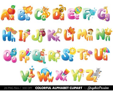 Illustrated Alphabet clipart color alphabet Digital alphabet