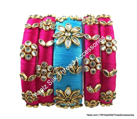 Yaalz Silk Thread 5Pcs Gold Kundan Stone Partywear Bangle Set In Assor