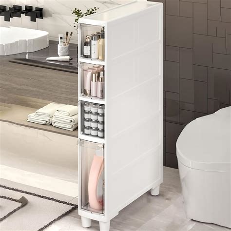 Amazon.com: FRGBAKLI Small Bathroom Floor Cabinet, 4 Tier Narrow Toilet ...