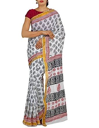 Buy UNNATI SILKS Women White Hand Printed Pure Rajasthani Malmal Cotton ...