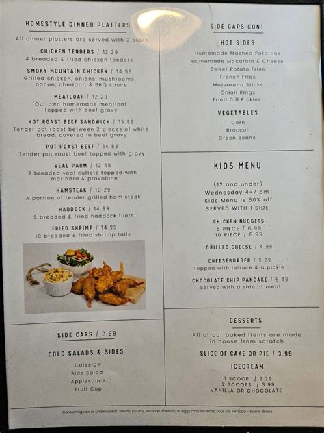 Menu at Richland Railroad Diner restaurant, Richland