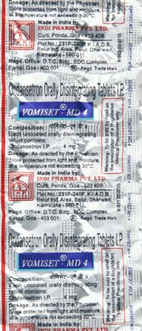 Vomiset Md 4 MG Tablet (10): Uses, Side Effects, Price & Dosage | PharmEasy