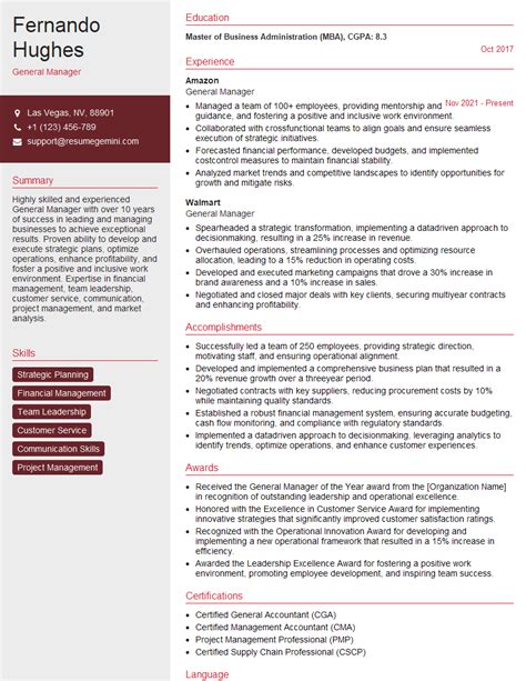 Image result for General Manager Resume Example