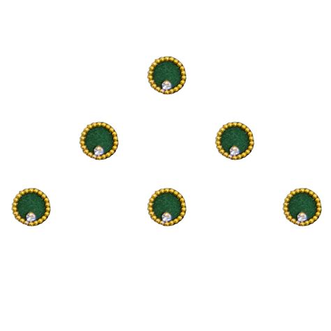 Comet Busters Green Round Velvet Bindi for Women With Gold Bead Border ...