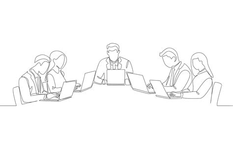 One line drawing of business manager having project meeting with ...