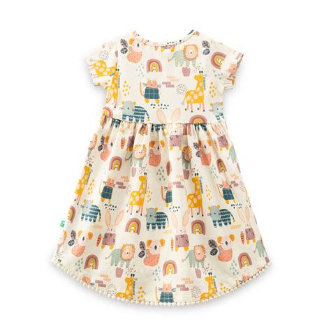"Baby Girls' Animal Print Cotton Half Sleeve Dress with Pom-Pom Hem ...