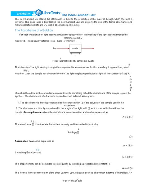 The Beer-Lambert Law - absorbance - The Beer-Lambert Law The Beer ...