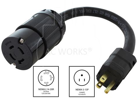 1FT 15A Household NEMA 5-15P Plug to 4-Prong L14-20R Female Adapter ...