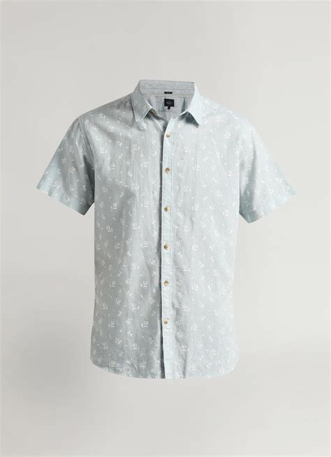 Blue All Over Printed Linen Short Sleeve Shirt | Pepe Jeans India