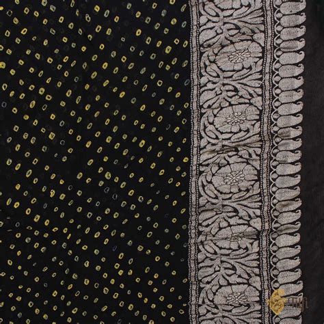 Black-Green Pure Georgette Banarasi Bandhani Handloom Saree - Tilfi