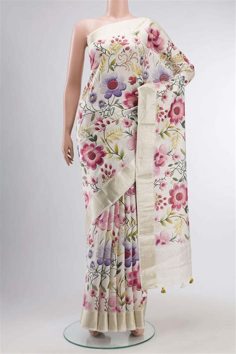 Cream Tussar Silk Saree – Nalli Silk Sarees Pvt Ltd