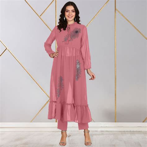 peacock motifs indo western long kurti pant set – Ethnichic