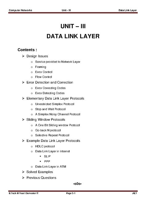 Computer Networks (IT) Unit 2: Data Link Layer Overview and Protocols ...