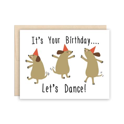 Dancing Dogs Birthday Card Cute Dog Let's Dance Happy - Etsy India