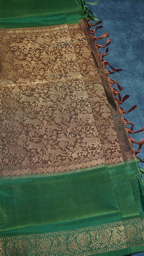 Vazhai Naaru Pattu Saree Vanasingaram Green - Orange – Charvi Boutique