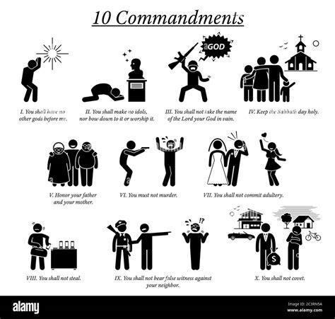 The 10 Commandment icons and pictogram. Illustration depict Ten ...