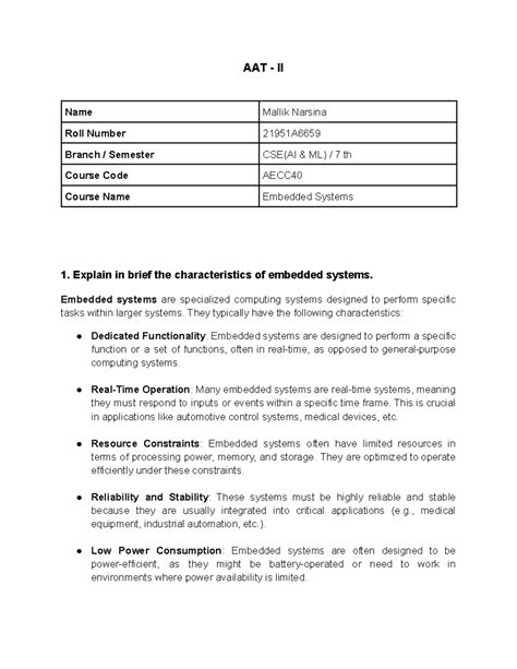 AAT II AECC40 Embedded Systems Lecture Notes and Summaries - Studocu