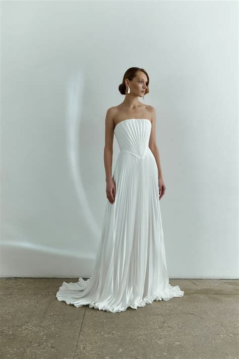 Pleated Wedding Dress Strapless Satin Wedding Dress Modern - Etsy Ukraine Pleated Wedding ...