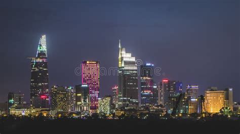 Ho Chi Minh City's District 1 skyline photographed at night