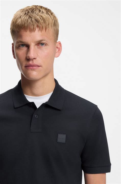 BOSS - Stretch-cotton slim-fit polo shirt with logo patch - Dark Blue
