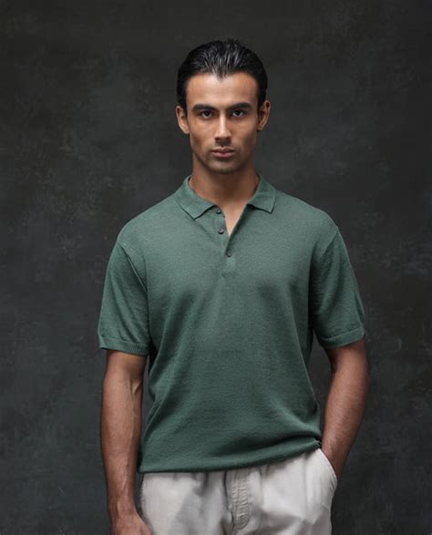 Rare Rabbit Men's Mekko Dusky Green Half Sleeves Solid Polo T-Shirt