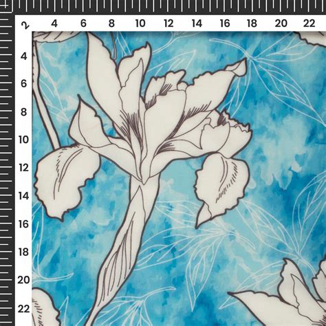 Azure Blue Floral Digital Print Premium Liquid Organza Fabric – Fabcurate