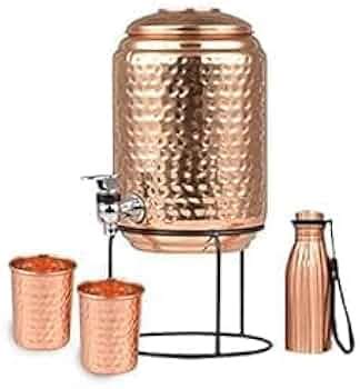Uzair Handicraft 5l Copper Water Dispenser + 2 Glass & Stand with Free ...