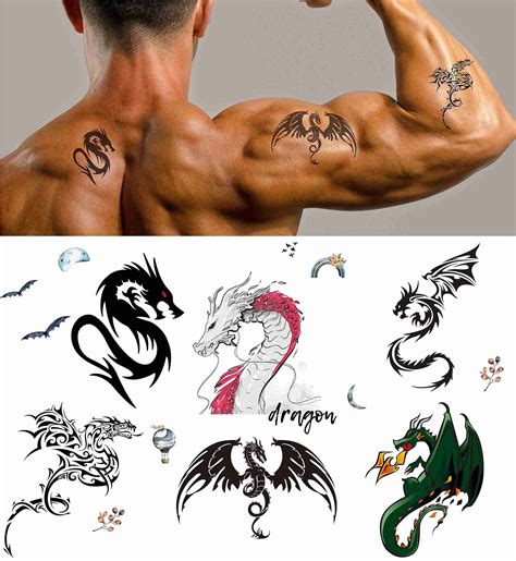 Buy 6 sheets Temporary Tattoos Tribal Chinese Dragon Flying Fake ...